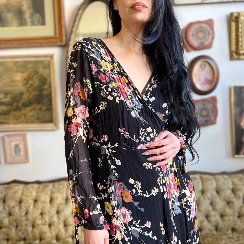 Band of Gypsies black Black Women Flowery Women Maxi Dress Size S